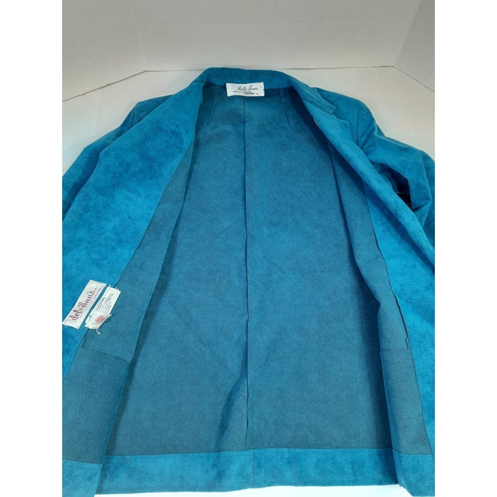 Vtg 70s Mollie Parnis Suede One Button Blazer W Belt Blue 18.5 X 26.5 USA Made - Picture 5 of 10